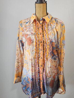 Soft Surroundings Paisley Ruffle Velvet Trim Tunic XL